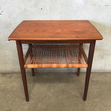 Mid Century Two Tiered Cane Side Table