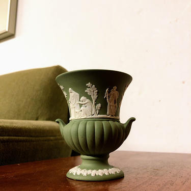 Vintage Wedgwood Jasperware Cream on Green Mini Bud Vase Venus and Cupid 