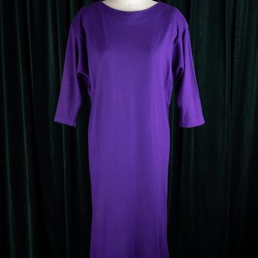 Vintage 1980s Chinchilla Purple Sac Dress with Dolman Sleeve Detail 