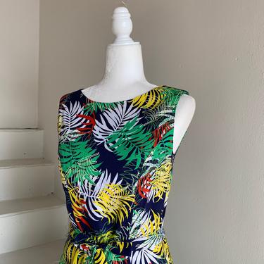 1960s Tropical Sundress Hand Made Palm Print Novelty Tiki Vintage 34 Bust 