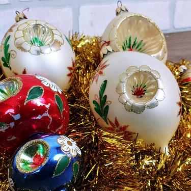 5 Vintage Colorful Glass Polish Christmas Ornaments Made in Poland 