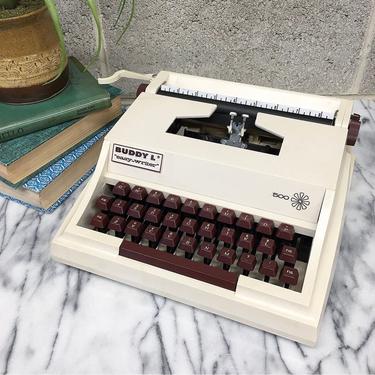 Vintage Typewriter Retro 1970s Buddy L + Easy-Writer 500 + Portable Typing Machine + Lightweight + White and Brown + Home and Office Decor 