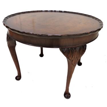 Walnut Coffee Table | Small Vintage Round English Walnut Coffee Table With Scalloped Edge 
