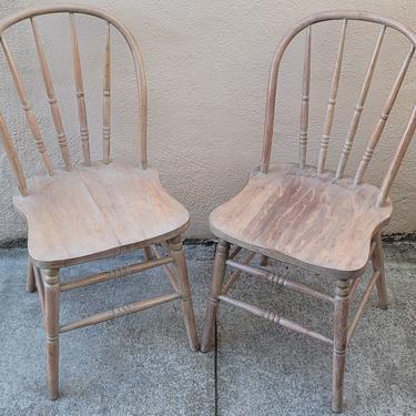 Antique Vintage Early 20th Century Whitewashed Country Cottage Windsor Chairs - a Pair