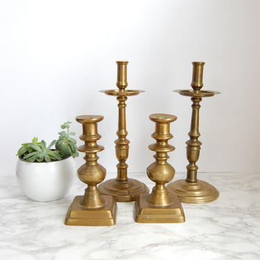 Vintage Brass Candleholders Gold Metal Candlestick Holders Set of 4 by PursuingVintage1