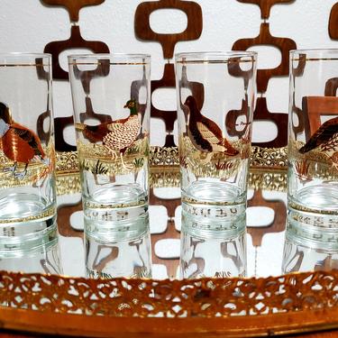 Mid Century Glass Tumblers Culver Game Birds 