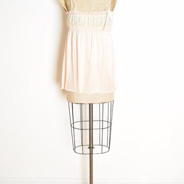 vintage 70s lingerie top peach cream nylon lace rosette babydoll shirt XS S clothing 
