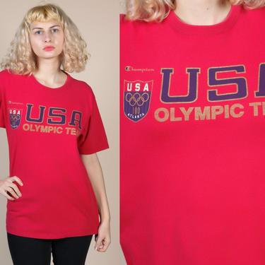 90s USA Olympic Team Shirt - Mens Medium | Vintage Champion Red Tee Atlanta 