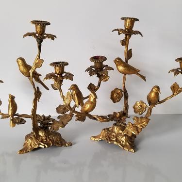 Vintage Italian Style Sculptural Ornate Gold Metal Painted Candle Holders - a Pair 
