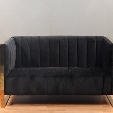 Black &amp; Gold 2-Seat Tuxedo Sofa
