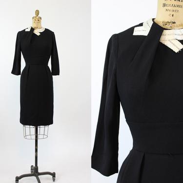 1960s black wiggle dress xs | vintage beaded collar dress | JMC 