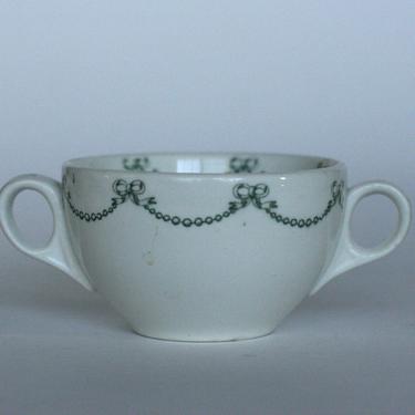 vintage restaurant china soup cup white with green garland 