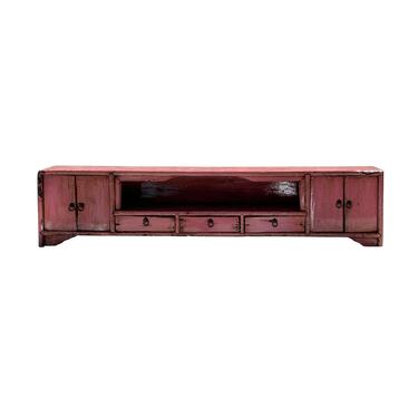 Distressed Pink Vintage Table Top Narrow Long Wood Display Stand cs6132E 