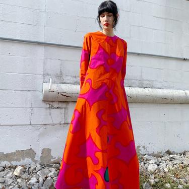 MARIMEKKO 60s Hot Pink and Tangerine Swirl Dress