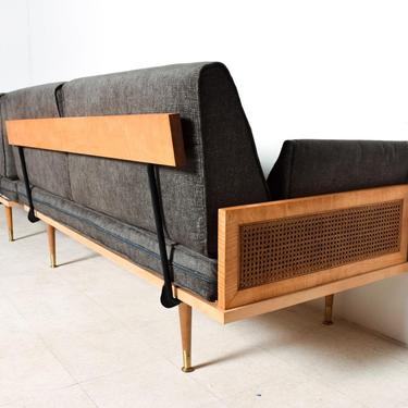 Mid Century Modern Wood Cane Daybed Pair of Sofa Set 