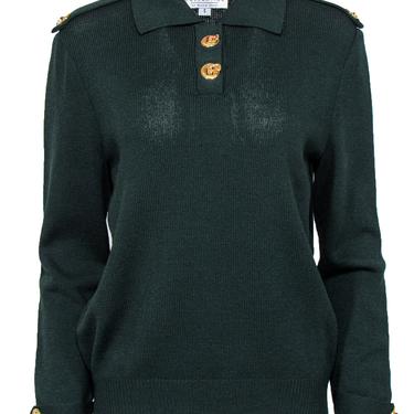 St. John - Forest Green Collared Sweater w/ Gold Toggle Buttons Sz S