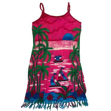 90s Hot Pink Sunset Tropical Mini Dress // Startime Tropical // Size Medium 