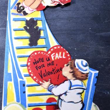 RARE 1930s Valentine with Movable Elements - Vintage Valentines Hinged Art - Sailor Theme - Used/Signed  | FREE SHIPPING 