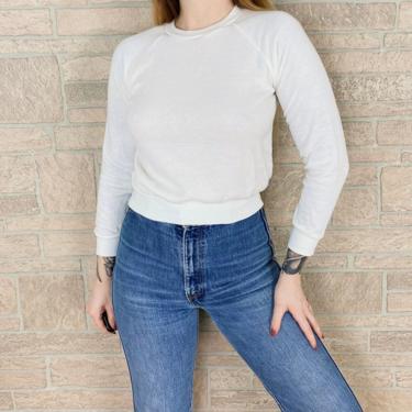 80's Raglan Basic White Pullover Crewneck Sweatshirt 