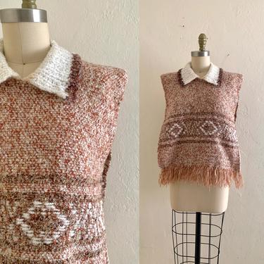 vintage 70's knit collared open poncho 