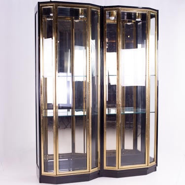 Henredon Black &amp; Brass Mid Century Display Cabinets - Pair - mcm 
