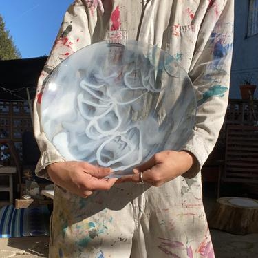 Large Round Marbled Glass Catchall Display Serving Platter One of a Kind 