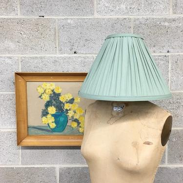 Vintage Lamp Shade Retro 1990s Contemporary + Empire Box + Pleated Fabric + Dusty Sage Green Color + Mood Lighting + Home Decor 