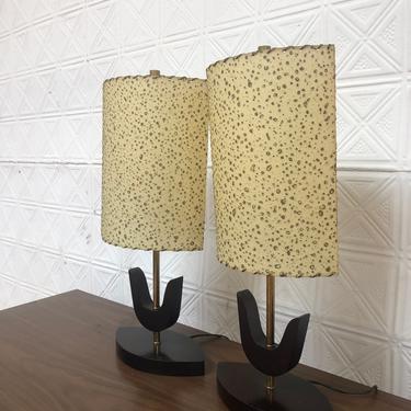 Pair of Mid Century Table Lamps w Fiberglass Shade