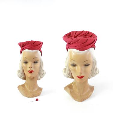1940s Pink Turban - 1940s Turban - 1940s Pink Hat - 1940s Womens Hat - 1940s Turban Hat - Vintage Pink Turban - 1940s Crepe Turban 