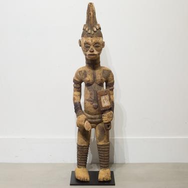Carved African Igbo Standing Figure Mounted on Custom Steel Stand