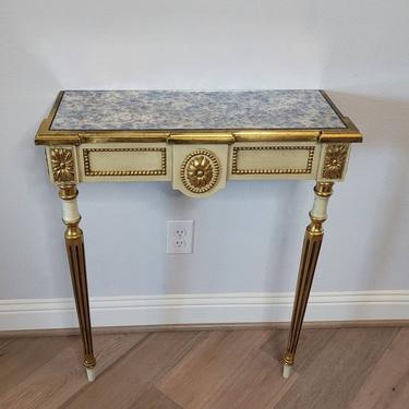 Vintage Neoclassical Louis XVI Style Gilt Distressed Painted Wall Console Hall Entry Table / Hollywood Regency Glam 