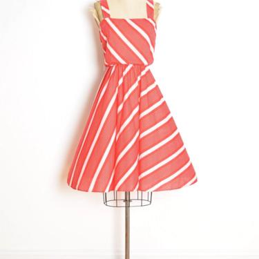 vintage 70s dress red white candy stripe print knit midi sun dress M clothing 