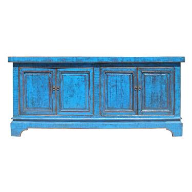 Chinese Distressed Bright Blue Finish High Credenza Console Buffet Table cs5141S