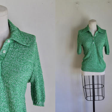 Vintage 1960s Lime Green Knit Top / S 