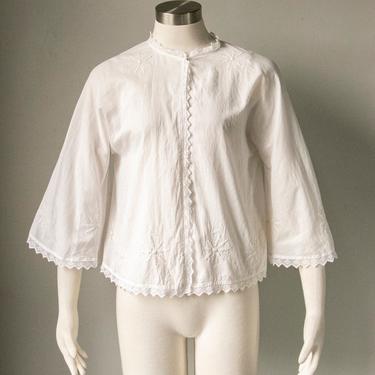 1920s Bed Jacket Cotton Embroidered Lingerie Top 