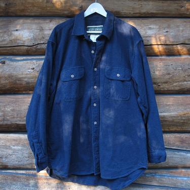 XL Field and Stream Shirt Chamois Flannel Shirt men's Cotton heavy flannel Shirt Moleskin Shirt Navy Blue Long Sleeve Shirt 