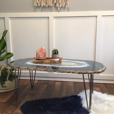 Geode Coffee Table, Agate Resin Table, Navy Cobalt Blue Gold Coffee Table Cocktail Table 