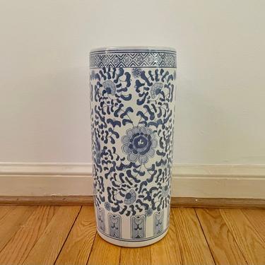 Reserved- Vintage Mid Century Blue and White Umbrella Stand 