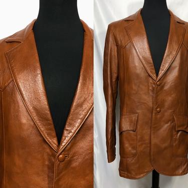 Vintage 1970s David James Leather Jacket, 70s Brown Leather Jacket, Vintage Western, Size Mens 46L by Mo