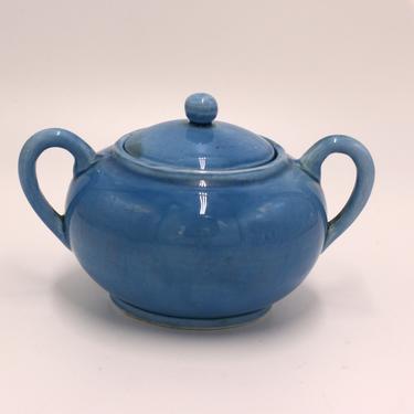 vintage blue ceramic sugar bowl made in Japan 