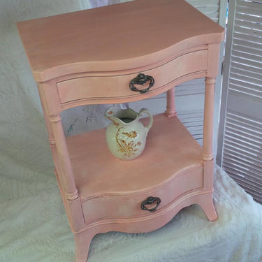 Nightstand Cottage Bedside Table Vintage Mahogany Bow Front Poppy Cottage Painted Furniture Custom PAINT to ORDER 