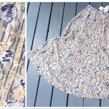 vintage silk skirt, striped floral silk skirt / NWT 90s silk maxi skirt, pansy print skirt / dusty labender &amp; cream silk skirt, long skirt 