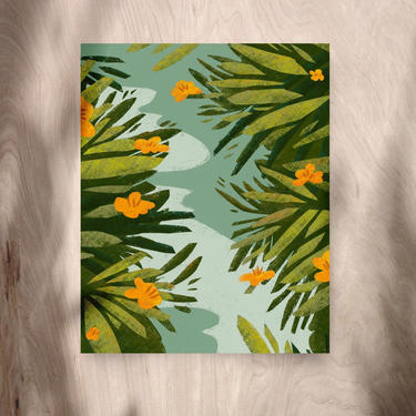 Tropical Foliage, Nature illustration Print (Gicle Fine Art Print) Minimal Summer Plant Artwork - Digital Art Reproduction 
