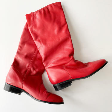 Vintage 1980s Red Leather Riding Boots / 9-9.5 