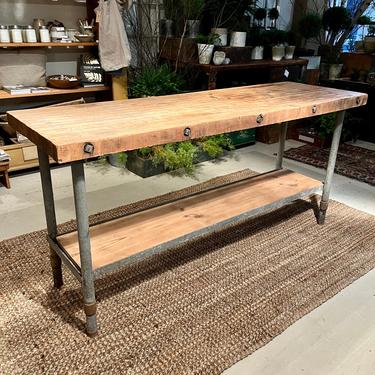Vintage Butcher Block Table with Lower Level