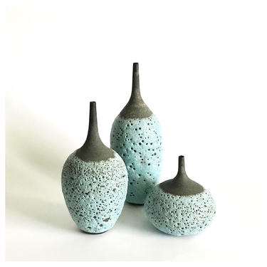 SHIPS NOW- blue crater bottle vase trio by sara paloma pottery 