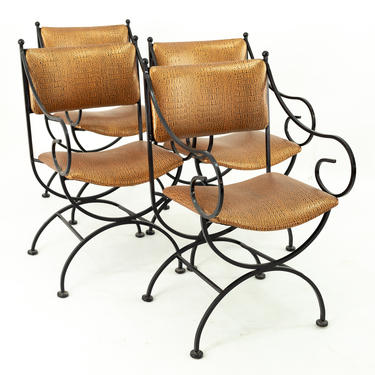 Arthur Umanoff for Shaver Howard Mid Century Alligator Upholstery Iron Dining Chairs - Set of 4 - mcm 