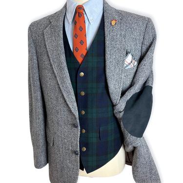 Vintage HARRIS TWEED Wool Blazer ~ 42 R ~ Herringbone jacket / sport coat ~ Elbow Patches ~ Preppy / Ivy Style / Trad ~ 