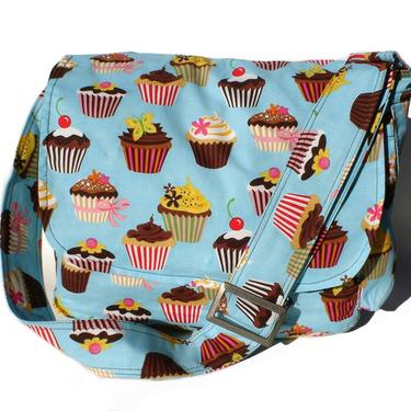 Blue Cupcakes  Messenger Diaper Bag 