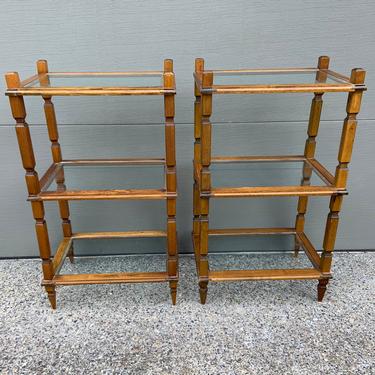 Mid Century 1960s 3 Tiered Wood and Glass End Tables 